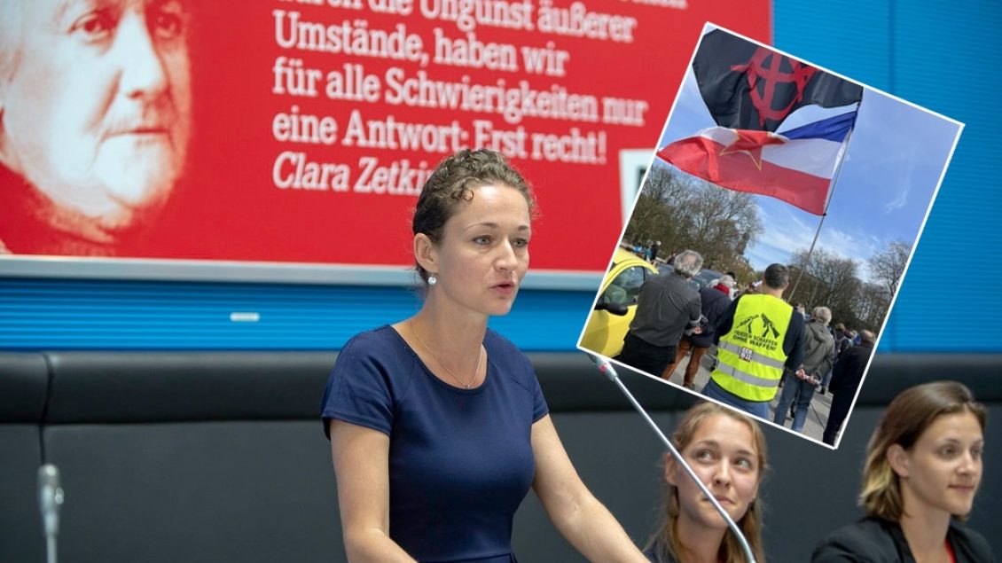 Deputetja gjermane e ekstremit të djathtë Zhaklin Nastiq në protestë me flamurin e ish-Jugosllavisë