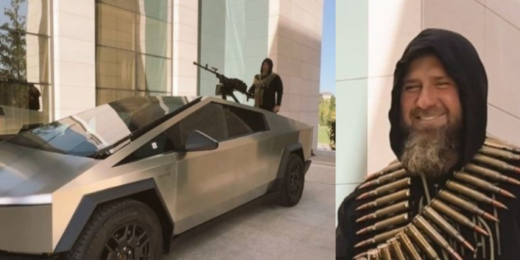 Lideri çeçen “pushton” rrjetin, shfaqet me mitraloz mbi një Tesla Cybertruck