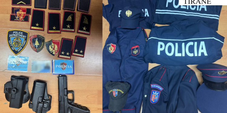 Hiqej si efektiv, arrestohet 20-vjeçari në Tiranë. Sekuestrohen uniforma policie, grada dhe armë