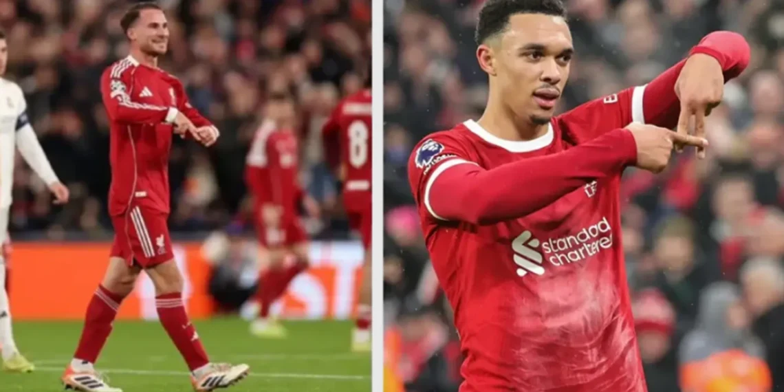 Moment që u kap nga kamera: Alexis Mac Allister shënon dhe imiton festimin ikonik të Trent Alexander-Arnold