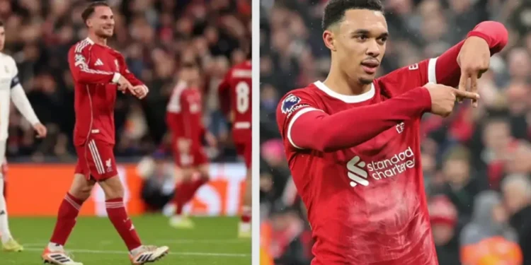 Moment që u kap nga kamera: Alexis Mac Allister shënon dhe imiton festimin ikonik të Trent Alexander-Arnold