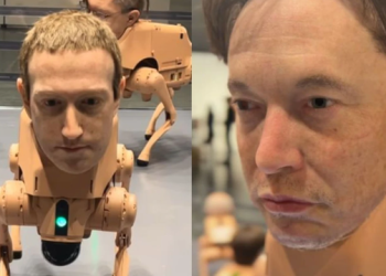 Qen robotikë me fytyrat e Musk e Zuckerberg, instalacioni që po tërheq vëmendjen