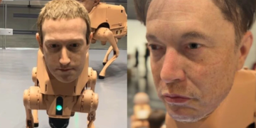 Qen robotikë me fytyrat e Musk e Zuckerberg, instalacioni që po tërheq vëmendjen