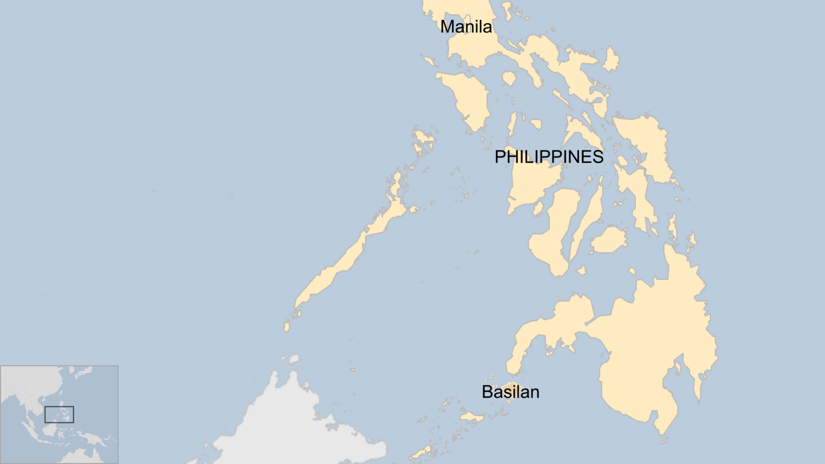Harta e Filipineve që tregon Basilan dhe Manila