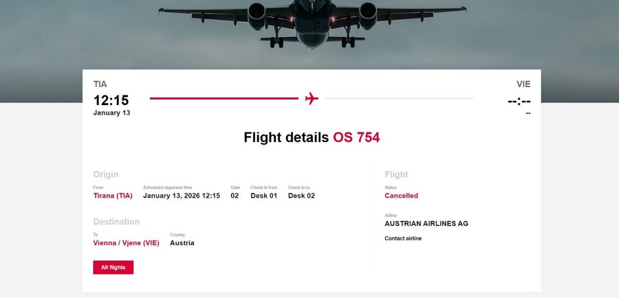 Ngrin aeroporti i Vjenës nga acari, fluturime të anuluara ose