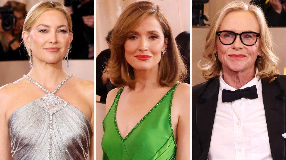 Nga e majta në të djathtë: Kate Hudson, Rose Byrne dhe Amy Madigan, të gjitha të para në Golden Globes