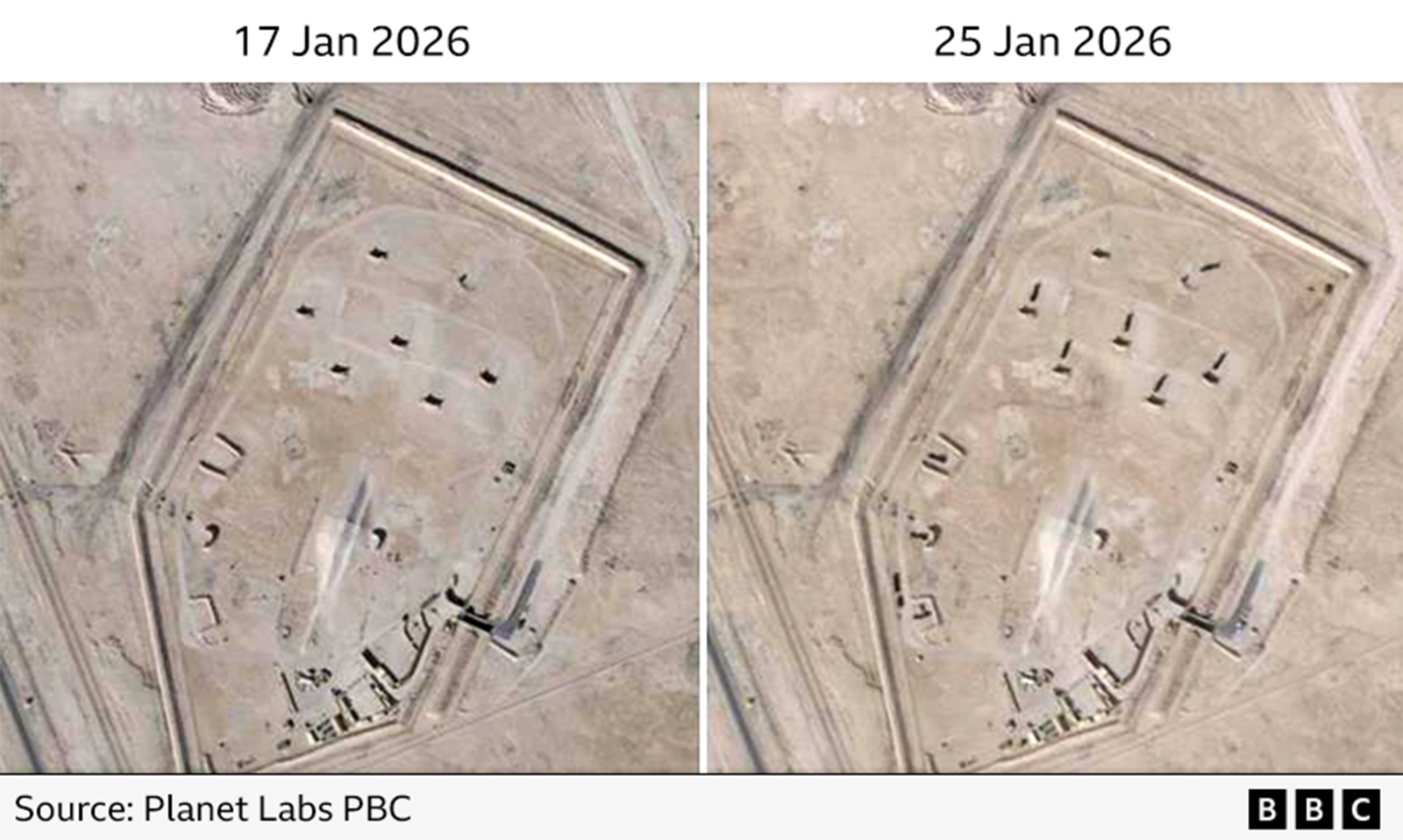 Imazhe satelitore të bazës ajrore al-Udeid në Katar më 17 janar dhe më 25 janar 2026