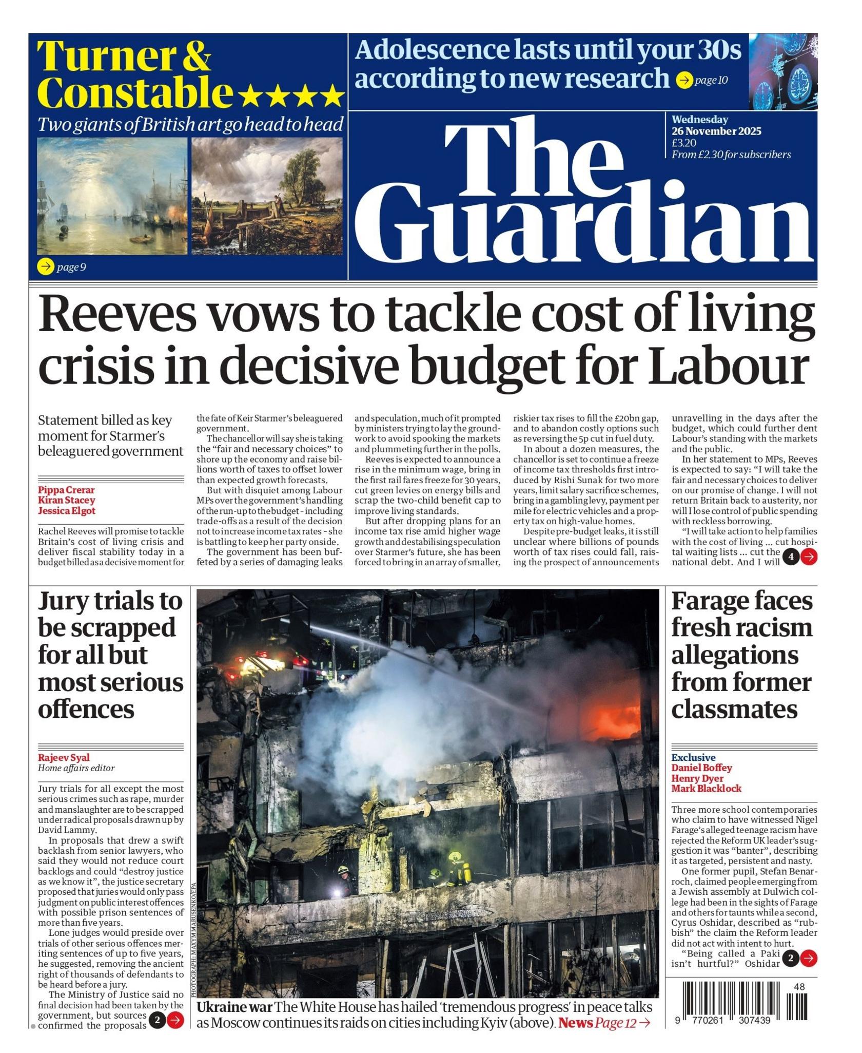“Reeves zotohet të trajtojë krizën e kostos së jetesës në një buxhet vendimtar për Partinë Laburiste”, thuhet në titullin kryesor në faqen e parë të gazetës Guardian.